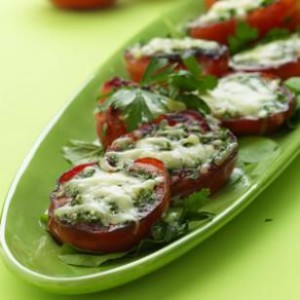 skillet seared tomatoes with cheese